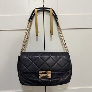 Michael Kors Black Quilted Shoulder Bag with Gold Accents